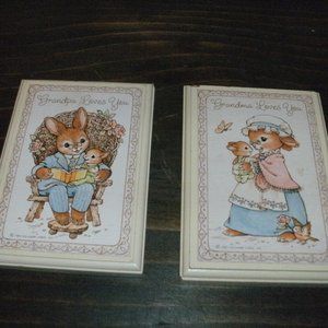 SET 2 Vintage 1983 Hallmark Wooden Plaque GRANDPA LOVES YOU & GRANDMA LOVES YOU